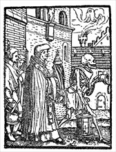 Death as an artist before the Blessed Sacrament from Hans Holbein Dance of Death