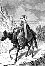 Girls from the Caucasus in men's clothing on the horse on the trip
