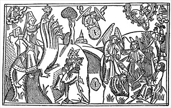 The whore of Babylon riding the seven-headed beast