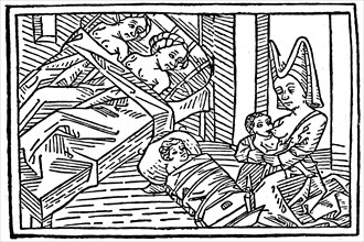 Melusine suckling her child at night. From History of women Melusine