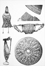 Parts of The Treasure of Pietroasa called archaeological find in Romania from the first half of the 19th century
