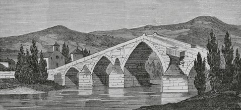 Spain, Galicia, Orense, Bridge over the Miño river