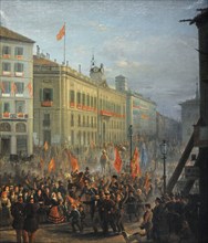 Painting attributed to Joaquin Siguenza Chavarrieta, Welcoming of the African Army in the Puerta del Sol