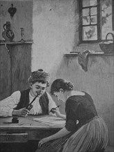 Woman writes a letter