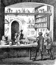 Pharmacy in France from the 16th century  /  Apotheke in Frankreich aus dem 16