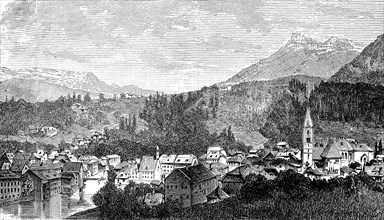 The town of Aussee in the Salzkammergut region of Austria in 1881  /  Die Stadt Aussee im Salzkammergut in Österreich im Jahre 1881