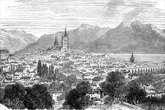 View from Lausanne in Switzerland in 1870  /  Blick aus Lausanne in der Schweiz im Jahre 1870