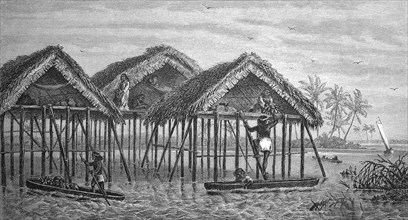 Pile huts of the Goajiro Indians in the lake of Maracaibo