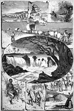 Picture tableau on the theme of Southern Africa from an encyclopedia from 1880