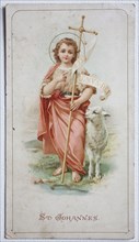 Communion picture Saint John as a child with Cross and sheep  /   Kommunionsbild