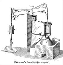 Atmospheric machine according Newcomen principle drawing of the steam engine human Newco  /  Atmosphärische Maschine nach Newcomen