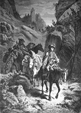 Romanian smugglers with horses on their way through the Carpathians