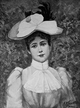 young elegant woman with dress and summer hat  /  junge elegante Frau mit Kleid und Sommerhut