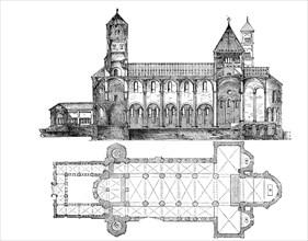 Ground plan and longitudinal section of the abbey church of Laach
