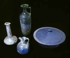 Roman glass set. Ca. 1st century AD. Spain.