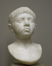 Roman funerary bust of a child. Marble. 41-68 AD. Spain.