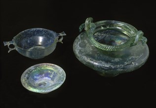 Roman glass set, 1st century AD. Plate, drinking cup