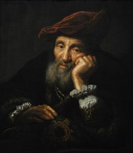 Old man, leaning on a cushion. Copy. By Govert Flinck