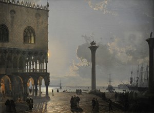 Piazzetta in Venice by Moonlight, 1842, by Friedrich Nerly