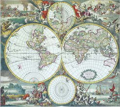 Dual Hemisphere Map of the World 1668