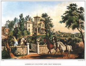 Horses Ride by Mansion