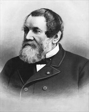 Engraving of Cyrus Hall McCormick, inventor (1809-1884). Among his inventions were Threshing Machine, hemp-breaker, gristmill and a bellows device.