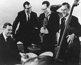 Dave Brubeck (second from the left) and his Quartet as they appeared at the 1959 newport Jazz Festival. 1959.