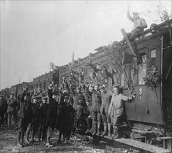 German Troops headed home after the signing of the Armistice ending World War I. 1918.