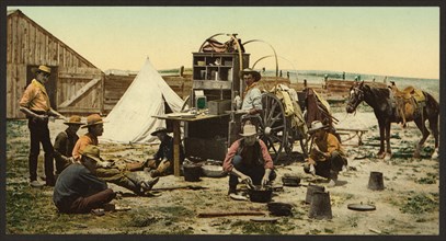 Circa 1898-1905 -  Colorado. The round up, 'grub pile' ,photomechanical print.