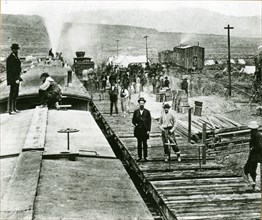 Utah, April, 1869 - Construction camp of the Central Pacific Railroad in Utah, April, 1869, before linkup with the Union Pacific to create America's first transcontinental railroad.