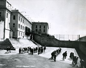 Alcatraz Prison, San Francisco, circa 1940 - Prison Yard and prisoners.
