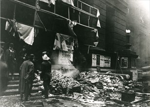 Chicago, 1918 - The wreckage of Chicago's Federal Building after the explosion of a bomb allegedly planted by the International Workers of the World (IWW) as a reprisal for the sentencing of the union...