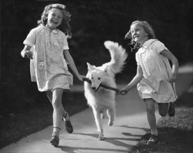 Girls Playing With Dog