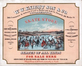 Skate store - skates of all kinds for sale here W.W. Knight Son & Co. circa 1860.