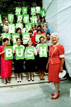 Mrs. Bush is Surprised by her Staff with birthday wishes on the South Portico Steps 6 8 1990.