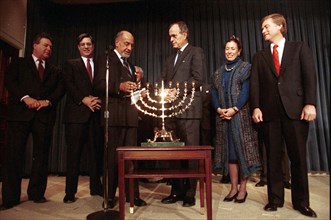 President Bush and Vice President and Mrs. Quayle Participate in a Hanukkah Celebration 12 21 1989.