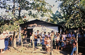 (R) Latin America / Honduras circa 1987 - Church and its members in Brisas Del Norte Honduras late 1980s.