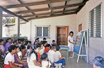 (R) Children in a Sunday school class at a small church in Honduras circa 1987.