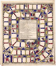 Bordspel 'Het nieuw vermakelijk ganzenspel / Le nouveau jeu d'oie' / Board game 'The new entertaining goose game / Le nouveau jeu d'oie' circa 1800.