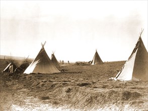 Edward S. Curtis Native American Indians - Several tipis in open area circa 1905.