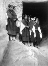 Edward S. Curtis Native American Indians - Walpi maidens--Hopi with unique hair fashion circa 1906.