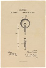 This is the printed patent drawing for the incandescent light bulb invented by Thomas A. Edison. 1880.