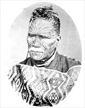 Tawaiho, the Maori king of New Zealand, head-and-shoulders portrait, facing slightly left. 1900-1923.