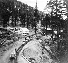 Swift's Station, Carson and Lake Bigler Road - eastern summit of Sierra Nevada Mountains circa 1866.