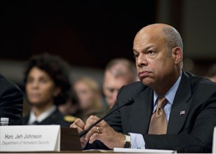 Homeland Security Jeh Johnson testifies about the role and responsibility of the Department of Homeland Security in response to the Ebola outbreak in West Africa at a Senate Committee  2014.