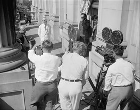 Shortly after he was nominated as a member of the United States Supreme Court today, Senator Hugo L. Black of Alabama, faced a battery of ground cameras on the steps of the Capitol circa 1937.