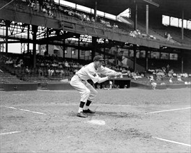 Buck Jacobs, Washington baseball player bunting circa 1937.