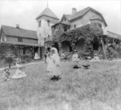 California History - Children playing in front yard of Oak Knoll Farm House, near Napa, Napa Co. circa 1866.