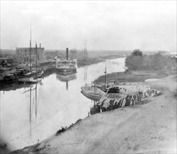 California History - The Channel, from the St. Charles Hotel, Stockton, San Joaquin County circa 1866.