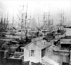 California History - Pier No. 11. The Mendocino Lumber Yard, San Francisco circa 1866.